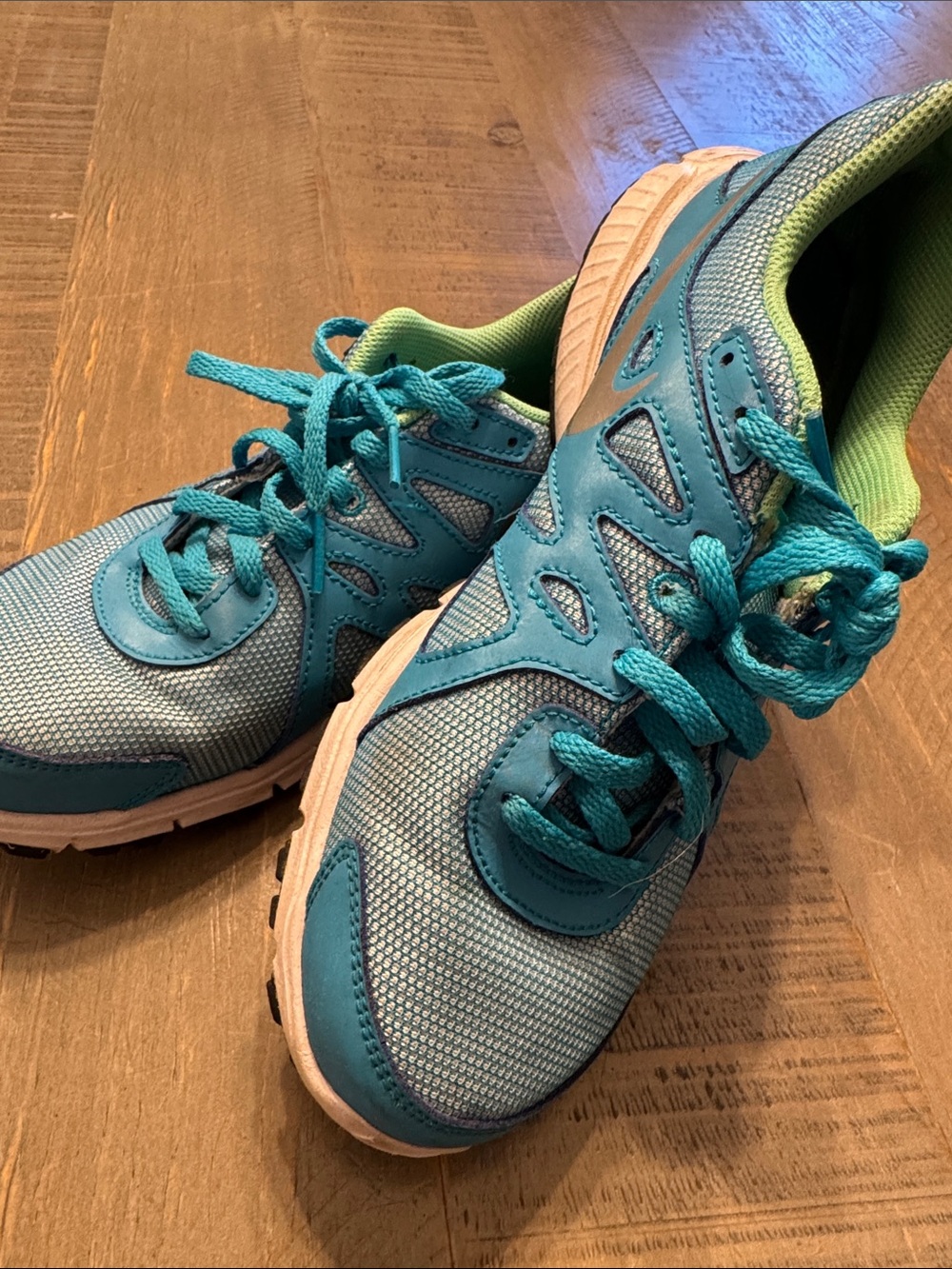 Nike Kids Teal and Lime Green Athletic Sneakers
